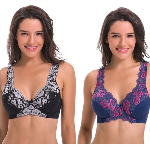 🆕 Women's Minimizer Unlined Underwire Bra with Lace Embroidery-2 Pack - Picture 1 of 3